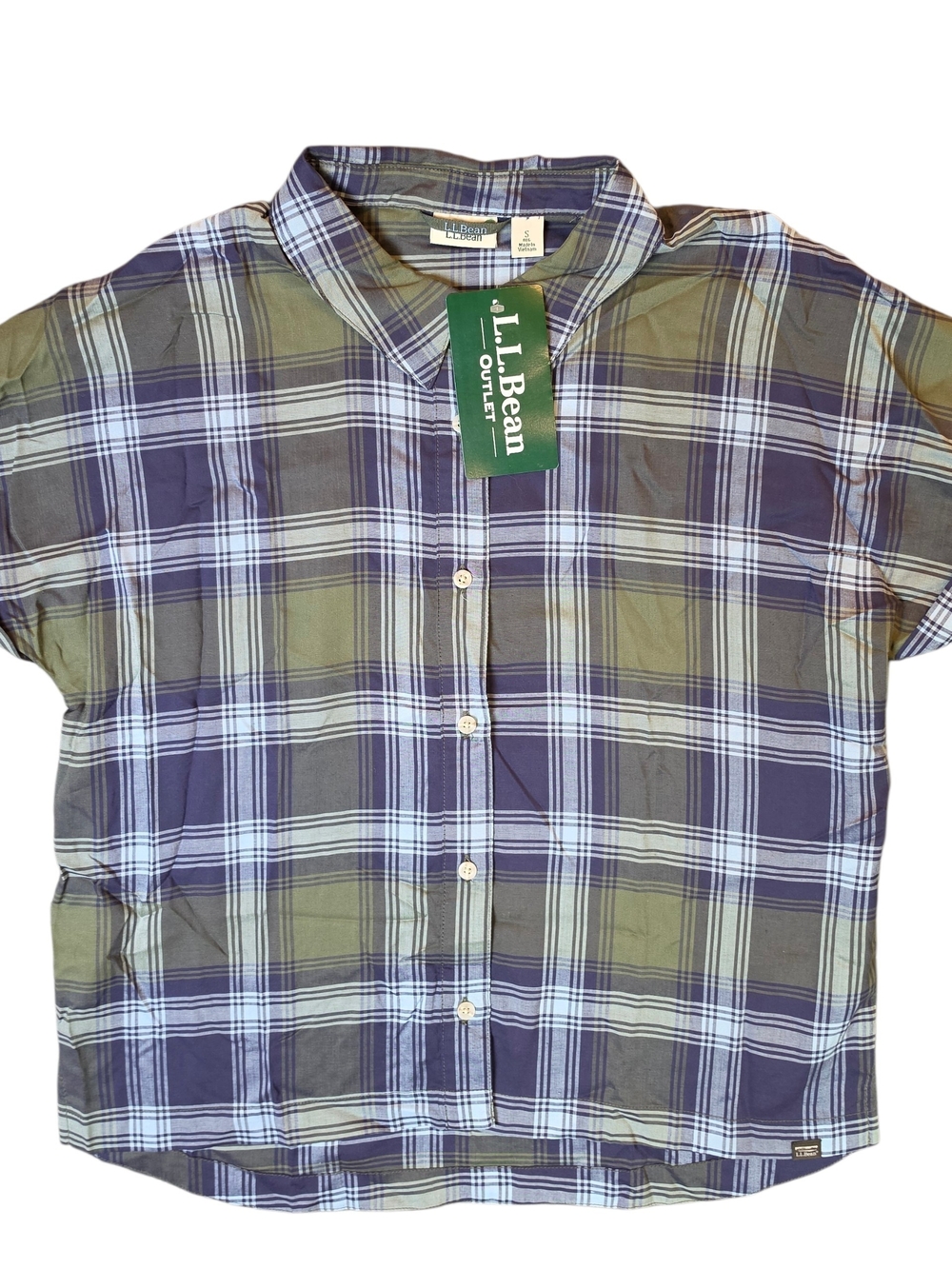 L.L. Bean Womans Mountainside Shirt Small Thyme Plaid Button-Up Preppy Gorpcore